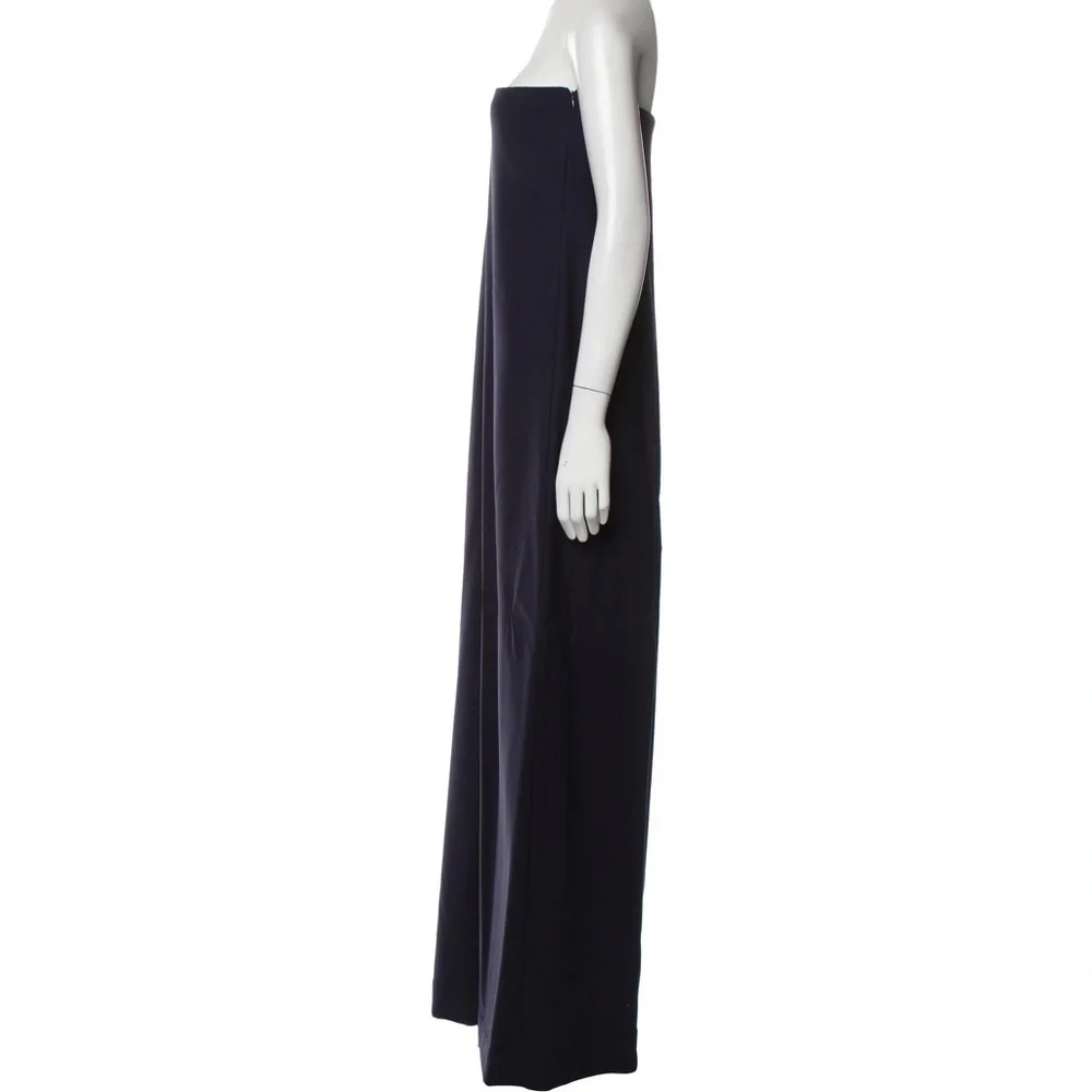 The Row Liu Bi-Stretch Virgin Double Wool Strapless Wide Leg Navy Blue Jumpsuit - Picture 7 of 7